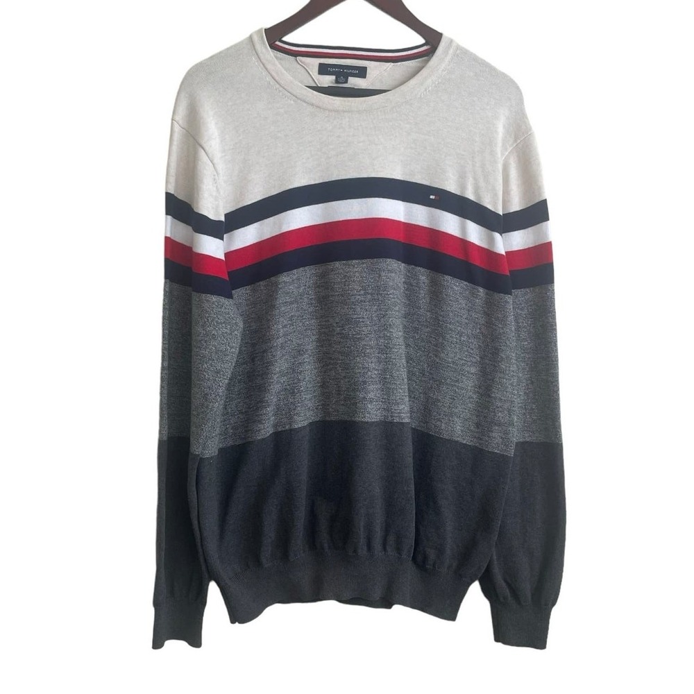 Tommy Hilfiger Adult Sweater XL Multicolor Striped Sporty Long Sleeve Preppy‎
